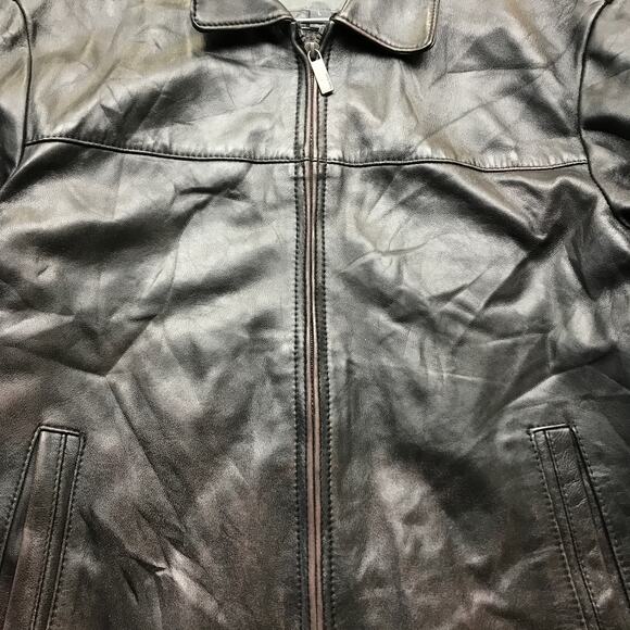 Perry Ellis Portfolio Genuine Leather Lambskin Wool Blend Jacket Womens L Black - Picture 8 of 13